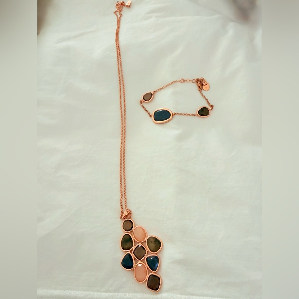 Rose Gold Multi-Stone Pendant Necklace & Bracelet